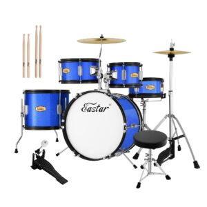 Eastar 16" 5-Piece Kids Drum Set – Complete Beginner Kit in Metallic Blue