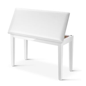 Donner Duet White Wooden Piano Bench with Storage & Cushioned Seat