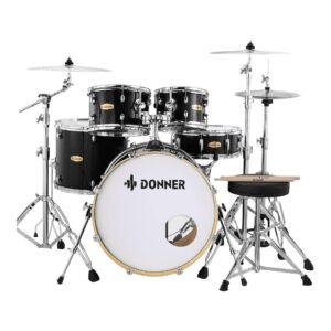 Donner DDS-520 Full-Size 5-Piece Acoustic Drum Set with Mute Pad – Black