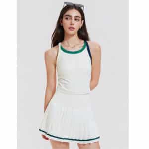IUK Tennis Skirt Set for Women 2 Piece Racerback Tank Top - Cream White