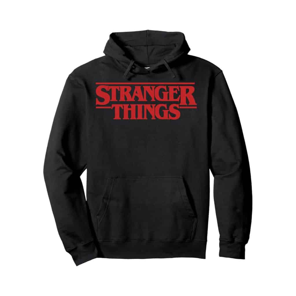 Netflix Stranger Things Simple Red Logo Pullover Hoodie (Black)