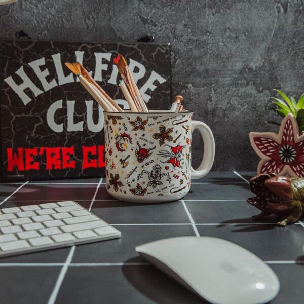 Silver Buffalo Stranger Things Hellfire Club Icons Ceramic Camper Mug