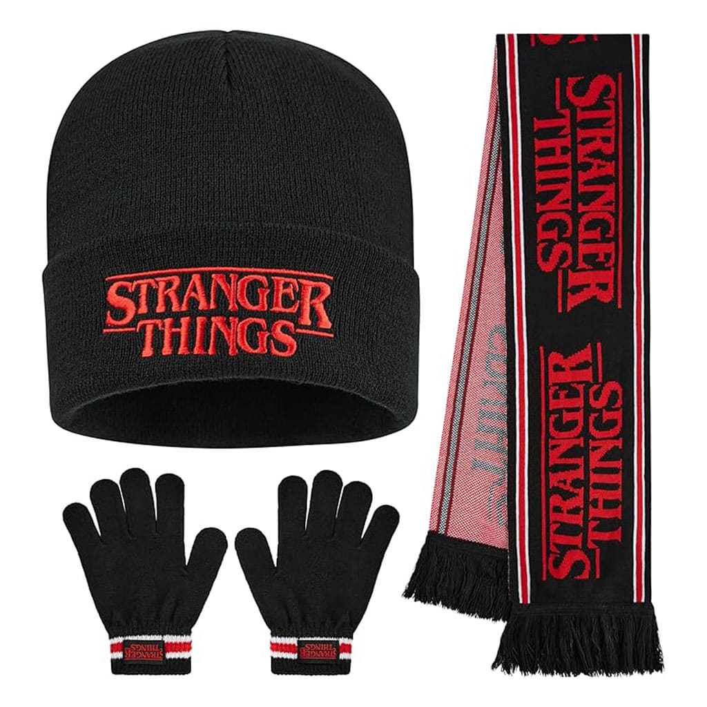 Stranger Things 3 Pc Scarf Beanie Gloves Set for Boys, Teens, Soft Knit Matching Winter Accessories for Kids, Gifts for Boys