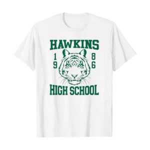 Stranger Things 4 Hawkins High School Green Logo T-Shirt (White)