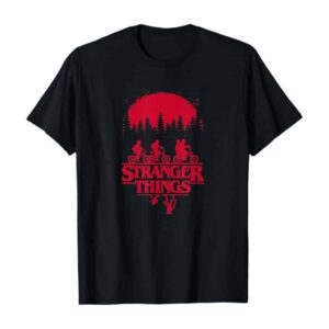 Stranger Things Group Shot Bike Ride Upside Down Silhouette T-Shirt