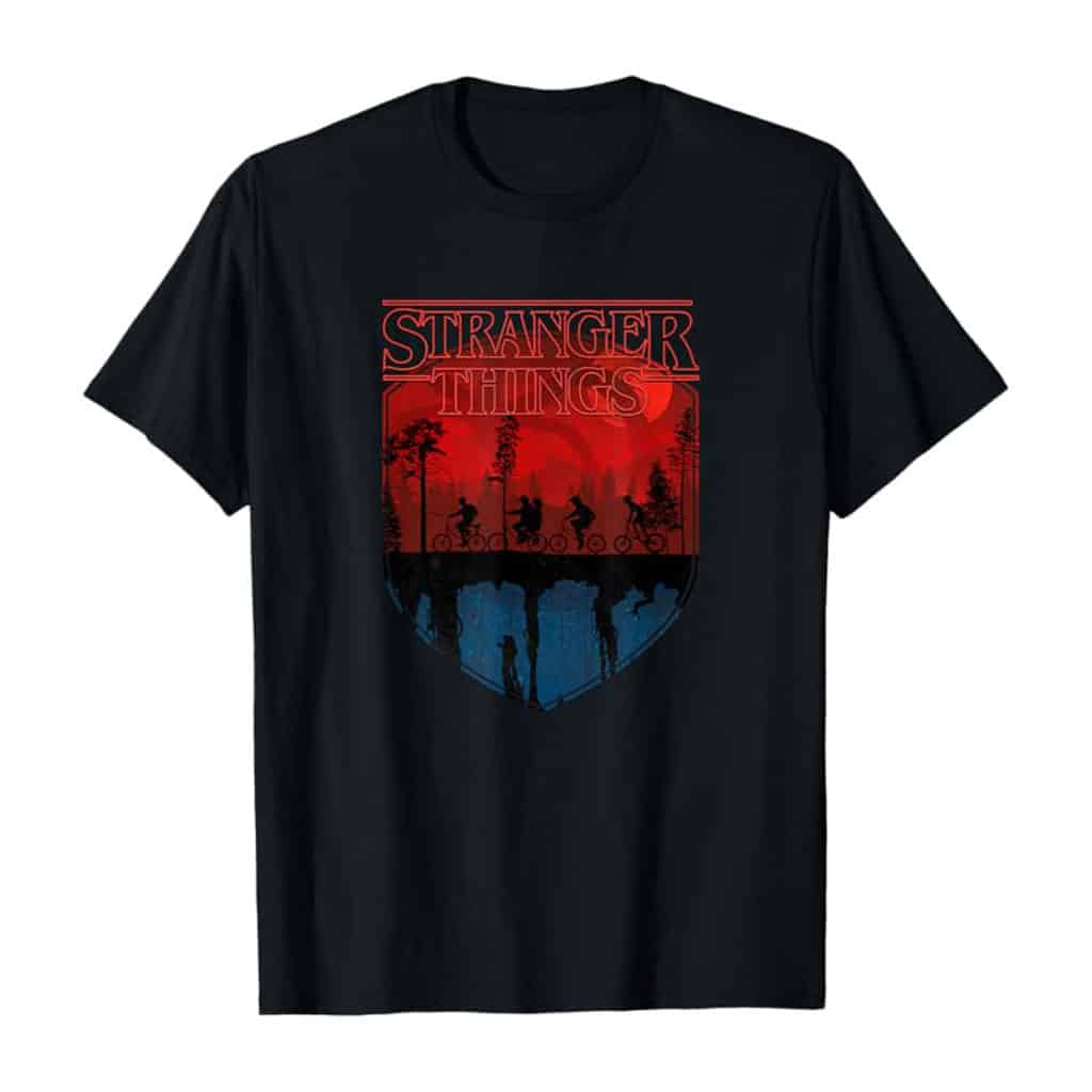 Stranger Things Group Shot Mindflayer Trail Silhouettes T-Shirt