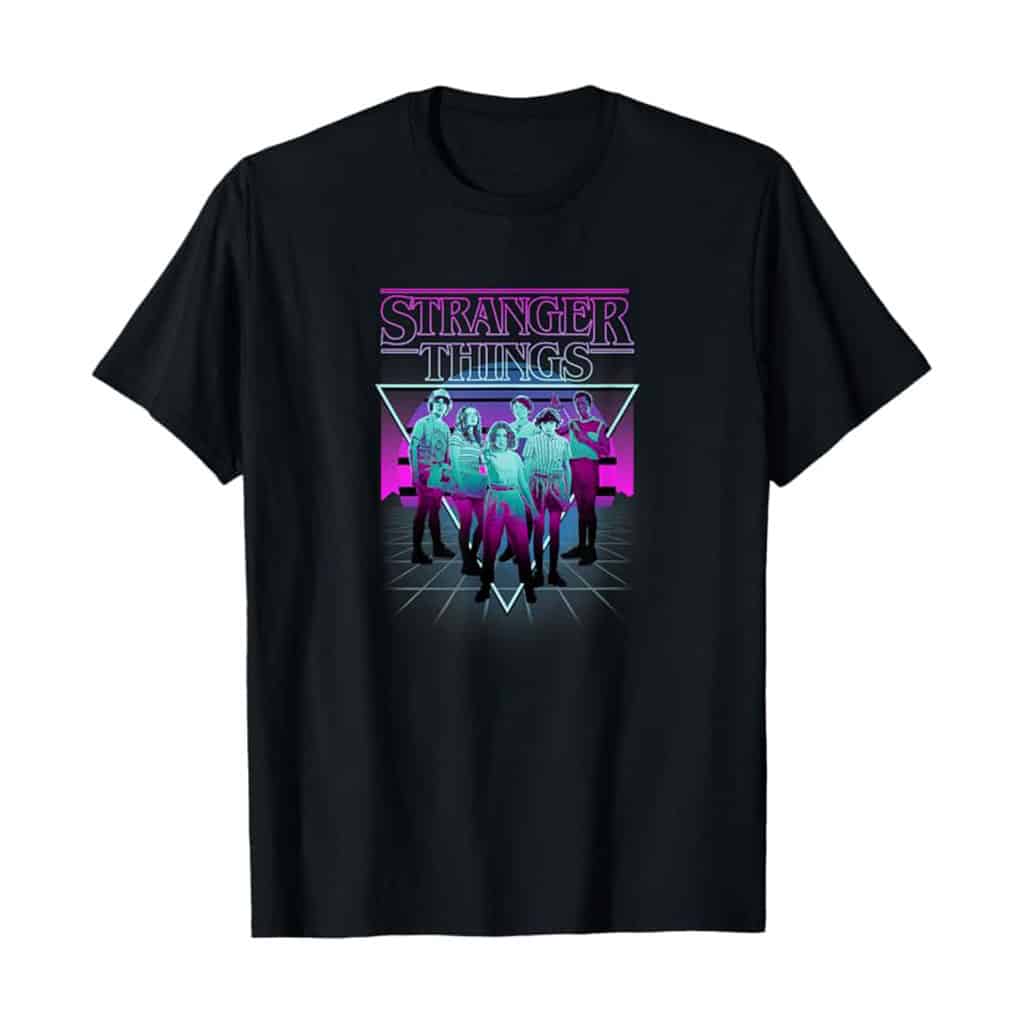 Stranger Things Group Shot Neon Triangle T-Shirt
