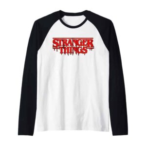 Stranger Things Season 5 Dripping Red Distressed Logo Raglan Baseball Tee