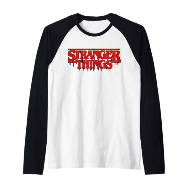 Stranger Things Season 5 Dripping Red Distressed Logo Raglan Baseball Tee