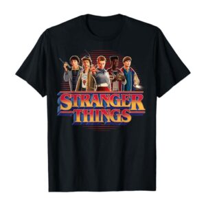 Stranger Things Season 5 Main Crew 80's Style Group Logo T-Shirt (Black)