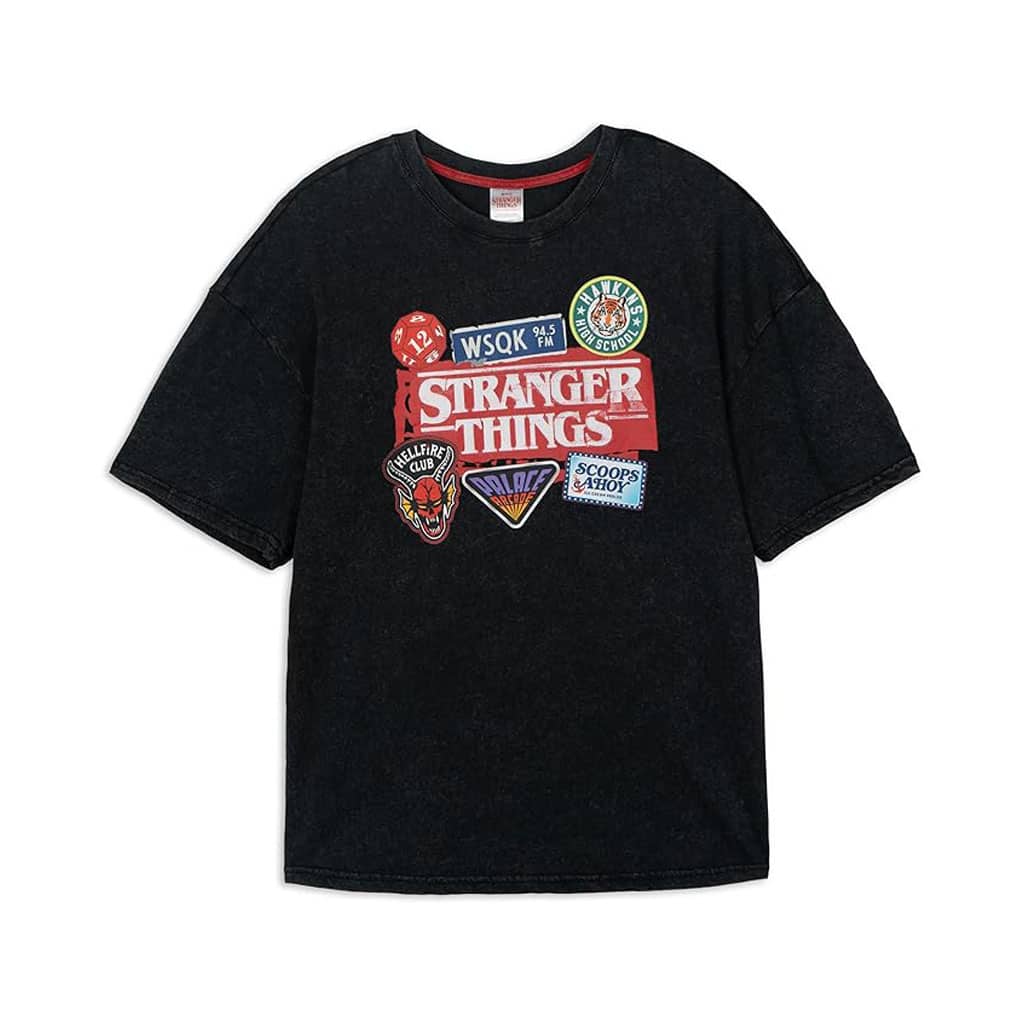 Stranger Things T-Shirt Little Kid to Adult Sizes (6-2XL Washed Black, Patch Art)