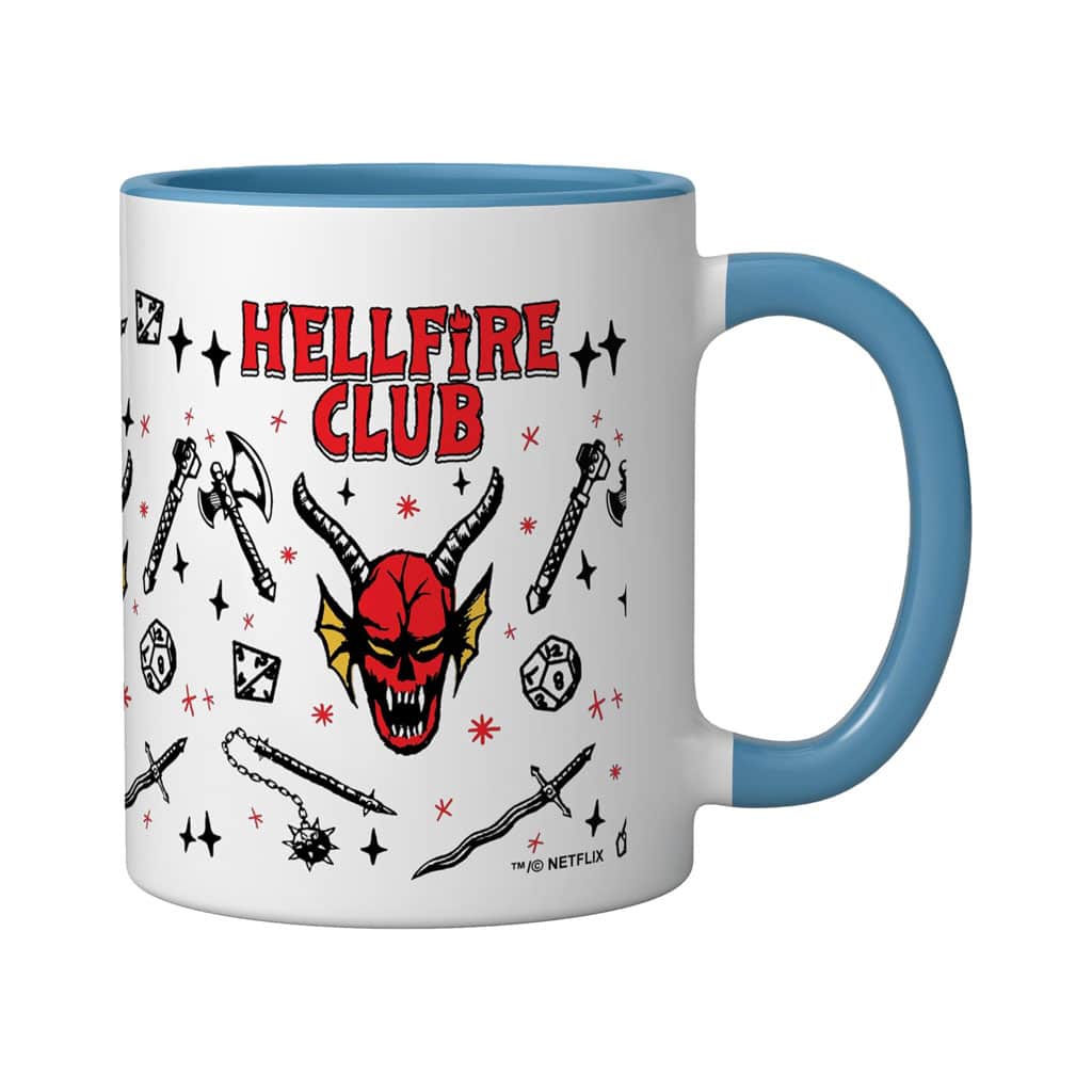 Stranger Things 4 Hellfire Club Icon Collage Ceramic Mug, Blue/White