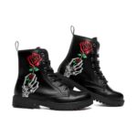 coolcustomize Custom Black Combat Boots for Women Fashion Lace-Up Skull Rose-2
