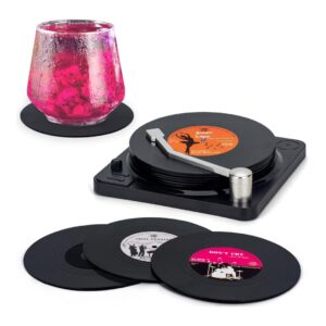 Valdivia Funny Retro Vinyl Record Coasters with Player