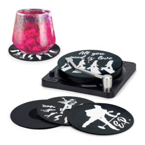 Valdivia Retro Vinyl Record Coasters with Player, 6 Pcs