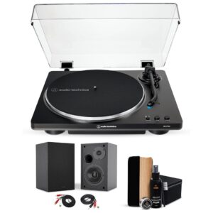Audio-Technica AT-LP70X-BG 4-Inch Speakers (Pair) & Premium Vinyl Record Cleaner Kit - Essential Bundle Set