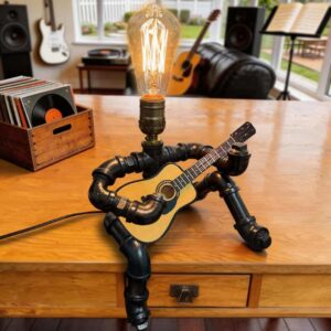 NOMGEG - Steampunk Industrial Vintage Guitar Table Lamp (Acoustic Guitar Player)